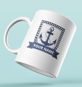 Designer Mug-Anchor Badge + Your Name