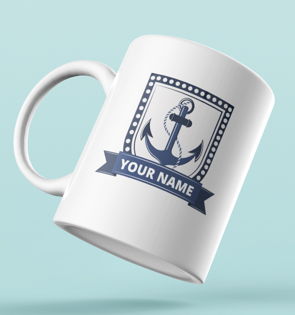 Designer Mug-Anchor Badge + Your Name