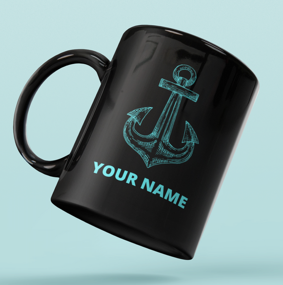 Designer Mug-Green Abstract Anchor  + Your Name