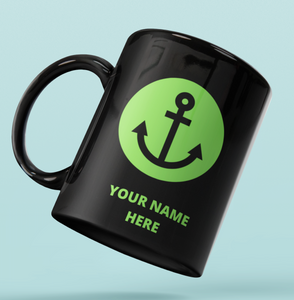 Designer Mug-Green Simple Anchor+Your Name