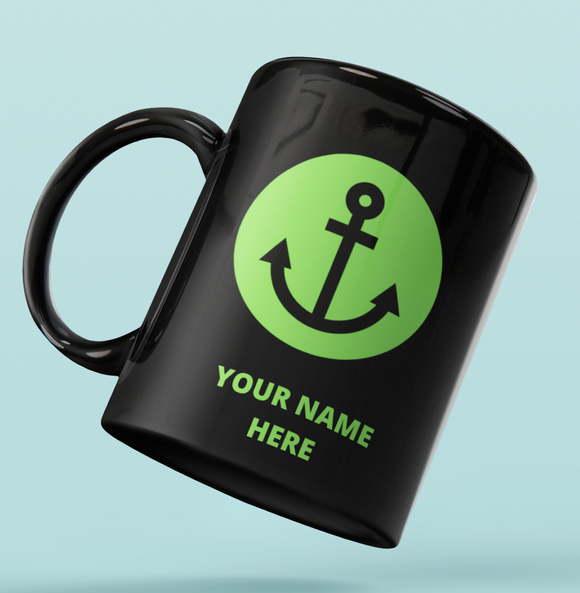 Designer Mug-Green Simple Anchor+Your Name