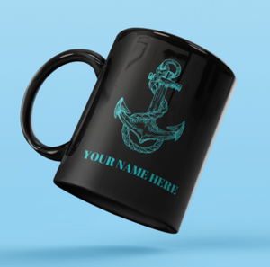 Designer Mug-Green anchor+Your Name