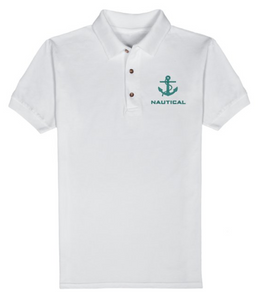 Nautical T-Shirt-White-Green Embroidery
