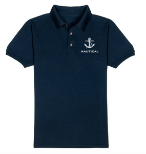 Nautical T-Shirt-Navy Blue-With White Embroidery