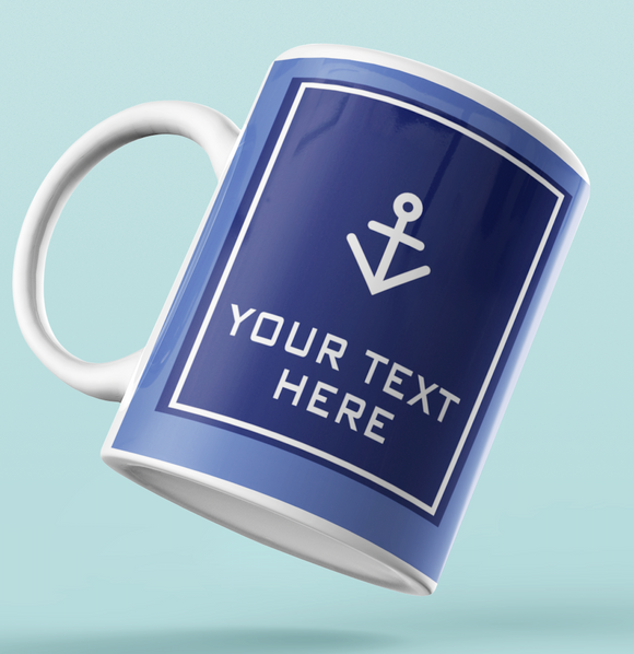 Designer Mug-Anchor+Your Name-Blue Frame